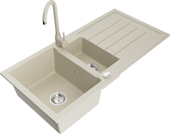 Mexen Andres Granitspüle 1,5-Becken mit Abtropffläche und Küchenarmatur Telma, beige - 6515-69-670200-69