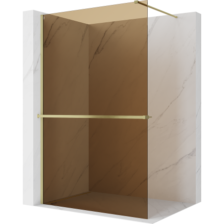Mexen Kioto+ Duschwand mit Regal Walk-in 110 x 200 cm, Bronze 8 mm, gebürstet Gold - 800-110-121-55-32