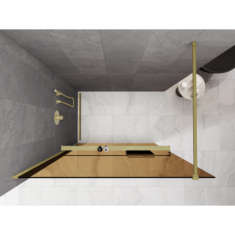 Mexen Kioto+ Duschwand mit Regal Walk-in 120 x 200 cm, bronzefarben 8 mm, gebürstetes Gold - 800-120-121-55-32
