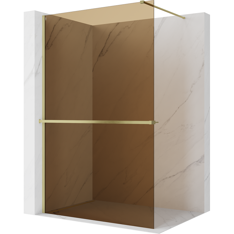 Mexen Kioto+ Duschwand mit Ablage Walk-in 130 x 200 cm, Bronze 8 mm, gold gebürstet - 800-130-121-55-32