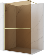 Mexen Kioto+ Duschwand mit Ablage Walk-in 130 x 200 cm, Bronze 8 mm, gold gebürstet - 800-130-121-55-32