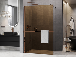 Mexen Kioto+ Duschwand mit Ablage Walk-in 80 x 200 cm, bronze 8 mm, Roségold - 800-080-121-60-32