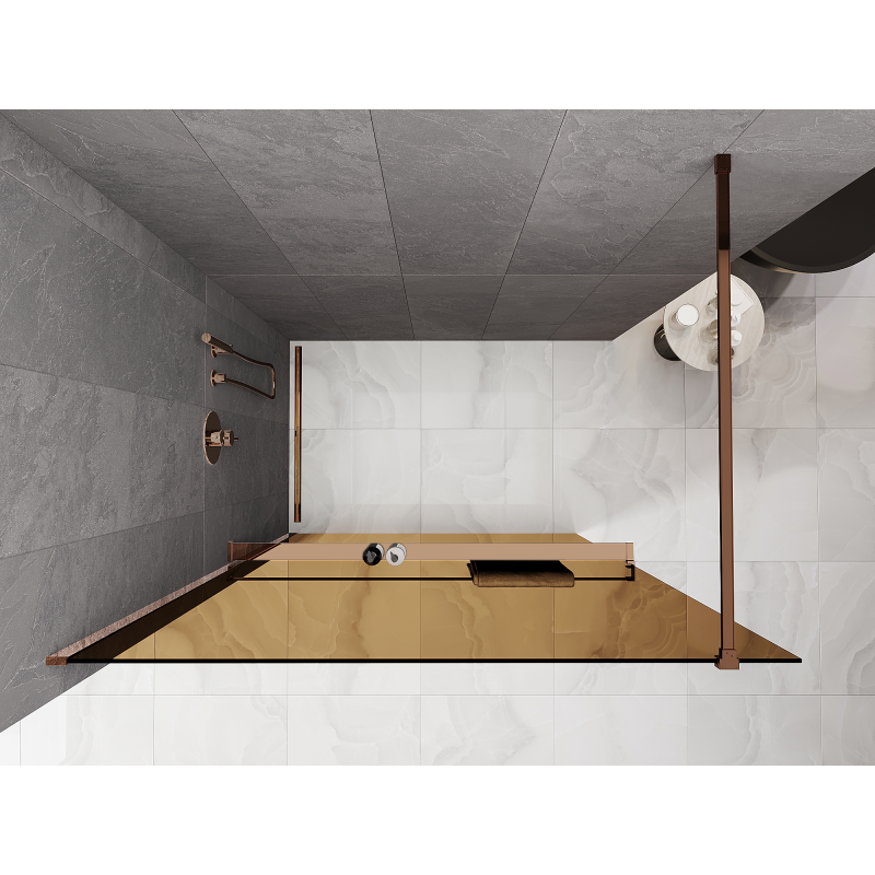 Mexen Kioto+ Duschwand mit Ablage Walk-in 90 x 200 cm, Bronze 8 mm, Roségold - 800-090-121-60-32