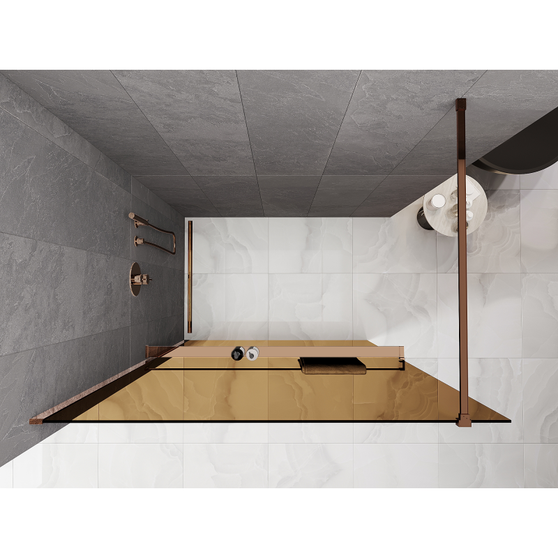 Mexen Kioto+ Duschtrennwand mit Ablage Walk-in 100 x 200 cm, bronze 8 mm, Roségold - 800-100-121-60-32