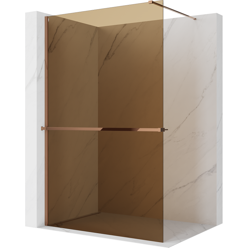Mexen Kioto+ Duschabtrennung mit Ablage Walk-in 110 x 200 cm, Bronze 8 mm, Roségold - 800-110-121-60-32