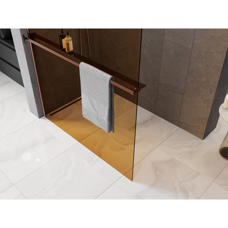 Mexen Kioto+ Duschwand mit Ablage Walk-in 130 x 200 cm, Bronze 8 mm, Roségold - 800-130-121-60-32
