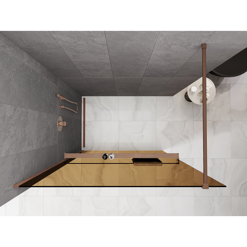 Mexen Kioto+ Duschwand mit Ablage Walk-in 80 x 200 cm, Bronze 8 mm, gebürstetes Kupfer - 800-080-121-65-32