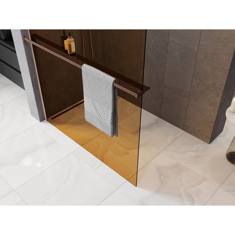 Mexen Kioto+ Duschwand mit Regal Walk-in 90 x 200 cm, Bronze 8 mm, gebürstetes Kupfer - 800-090-121-65-32