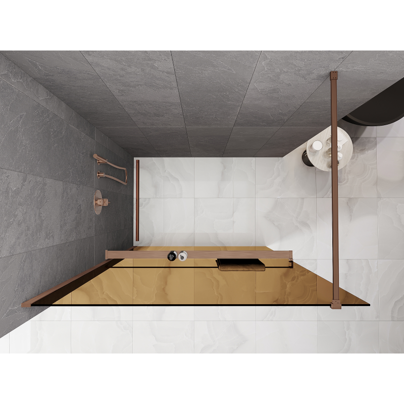 Mexen Kioto+ Duschwand mit Regal Walk-in 90 x 200 cm, Bronze 8 mm, gebürstetes Kupfer - 800-090-121-65-32