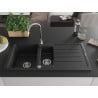 Mexen Andres granitspüle 1,5-becken mit abtropffläche und küchenarmatur Telma, schwarz/silber - 6515-73-670200-00