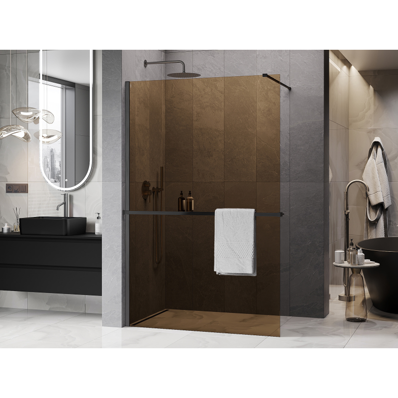 Mexen Kioto+ Duschwand mit Ablage Walk-in 70 x 200 cm, Braun 8 mm, gebürstetes Gun Gray - 800-070-121-66-32