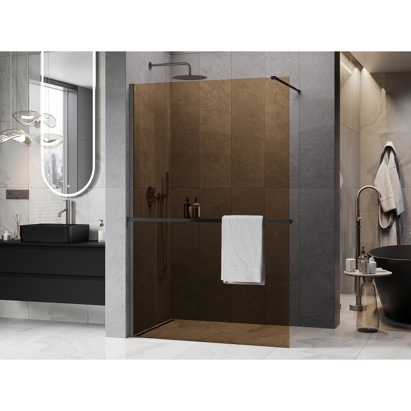 Mexen Kioto+ Duschwand mit Regal Walk-in 80 x 200 cm, bronze 8 mm, gebürstet gun grau - 800-080-121-66-32