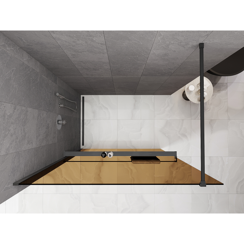 Mexen Kioto+ Duschwand mit Regal Walk-in 100 x 200 cm, bronze 8 mm, gebürstet gun gray - 800-100-121-66-32