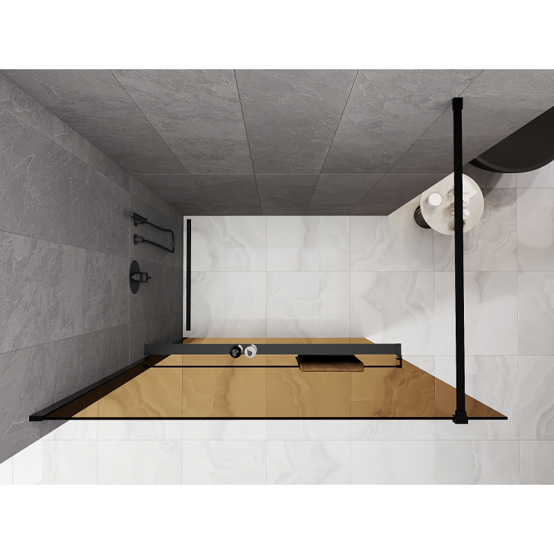 Mexen Kioto+ Duschwand mit Regal Walk-in 70 x 200 cm, Bronze 8 mm, Schwarz - 800-070-121-70-32