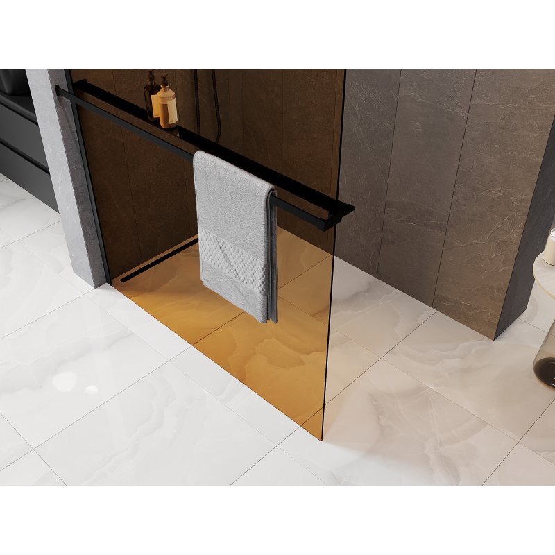 Mexen Kioto+ Duschwand mit Ablage Walk-in 130 x 200 cm, Bronze 8 mm, Schwarz - 800-130-121-70-32