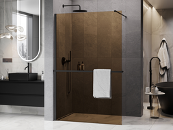 Mexen Kioto+ Duschwand mit Ablage Walk-in 130 x 200 cm, Bronze 8 mm, Schwarz - 800-130-121-70-32