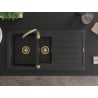 Mexen Andres Granitspüle 1,5-beckig mit Abtropffläche und Küchenarmatur Telma, schwarz/gold - 6515-75-670200-50