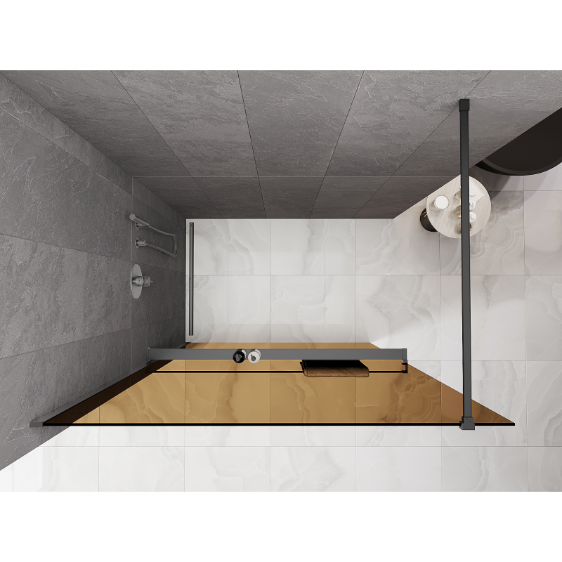 Mexen Kioto+ Duschwand mit Ablage Walk-in 100 x 200 cm, Bronze 8 mm, Gun Metal - 800-100-121-95-32