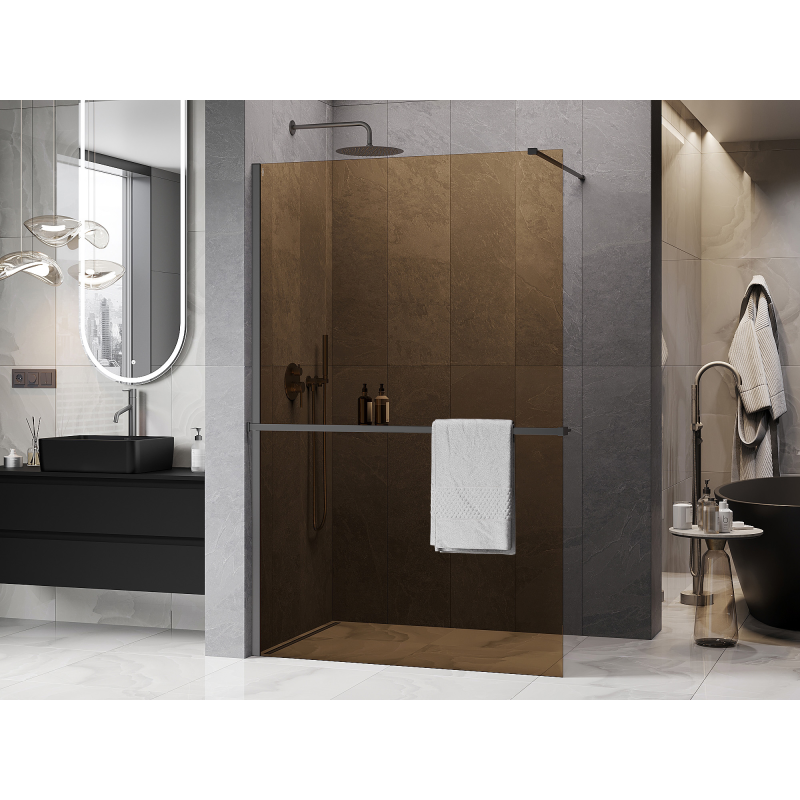 Mexen Kioto+ Duschwand mit Ablage Walk-in 140 x 200 cm, Bronze 8 mm, Gun Metal - 800-140-121-95-32