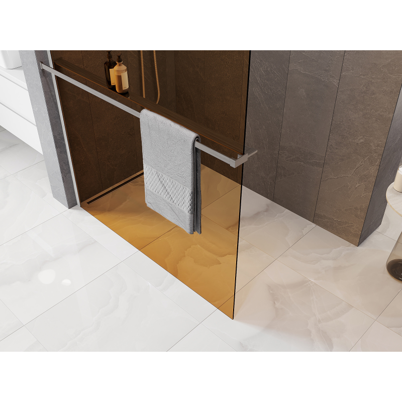 Mexen Kioto+ Duschwand mit Ablage Walk-in 90 x 200 cm, Bronze 8 mm, gebürstetes Nickel - 800-090-121-97-32