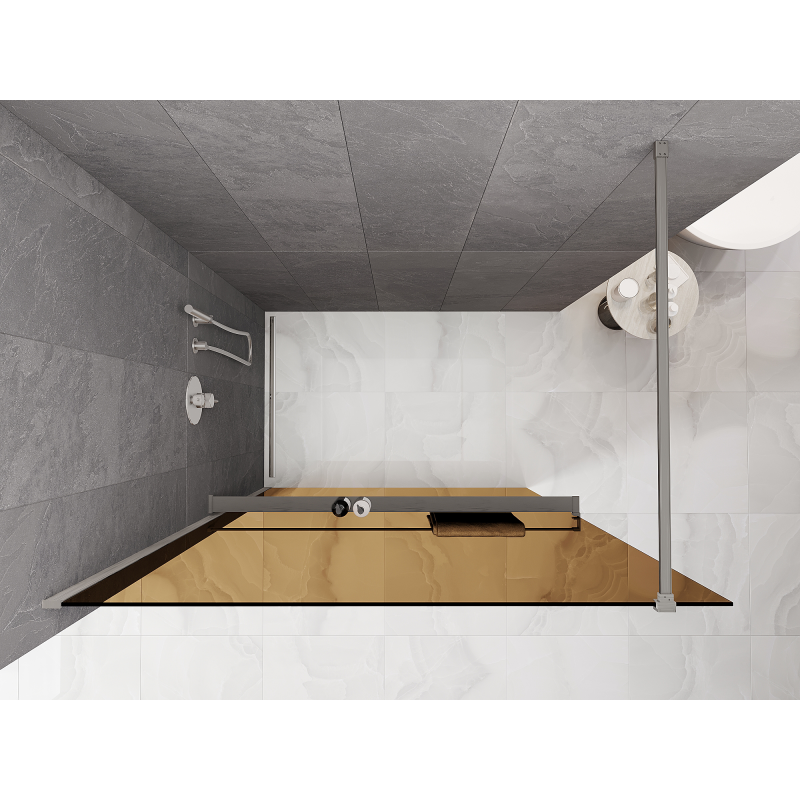 Mexen Kioto+ Duschwand mit Ablage Walk-in 100 x 200 cm, Bronze 8 mm, gebürsteter Nickel - 800-100-121-97-32
