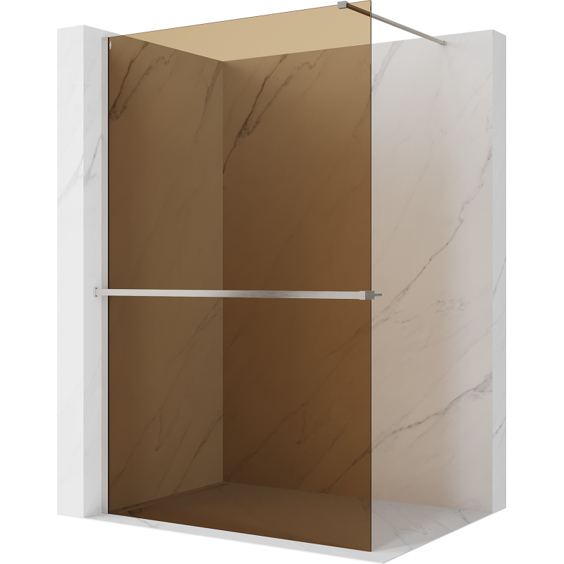Mexen Kioto+ Duschwand mit Ablage Walk-in 100 x 200 cm, Bronze 8 mm, gebürsteter Nickel - 800-100-121-97-32