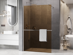 Mexen Kioto+ Duschwand mit Ablage Walk-in 110 x 200 cm, Bronze 8 mm, gebürsteter Nickel - 800-110-121-97-32