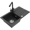 Mexen Pablo Granitspüle 1-Becken mit Abtropffläche und Küchenarmatur Duero, schwarz/silber-metallic - 6510-73-671600-70