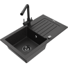 Mexen Pablo Granitspüle 1-becken mit Abtropffläche und Küchenarmatur Duero, Schwarz/Silber Metallic - 6510-73-671600-70-B