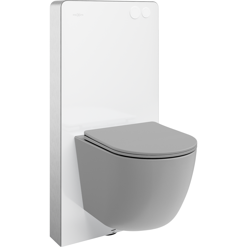 Mexen Lena Wandmontierte WC-Garnitur mit pneumatischem Tex Air G Rahmen, WC-Schüssel und Soft-Close-Sitz, hellgrau matt