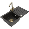 Mexen Pablo Granitspüle 1-Becken mit Abtropffläche und Küchenarmatur Duero, Schwarz/Gold Metallic - 6510-75-671600-50