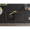 Mexen Pablo Granitspüle 1-Becken mit Abtropffläche und Küchenarmatur Duero, schwarz/gold metallic - 6510-75-671600-50-B