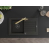Mexen Pablo Granitspüle 1-beckig mit Ablage und Küchenarmatur Duero, schwarz/gold metallic - 6510-75-671600-50-B