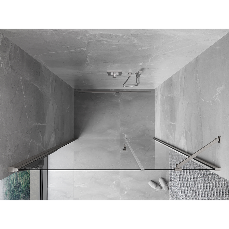 Mexen Mist-B schwenkbare Duschwand 95 cm, transparent, gebürsteter Nickel - 8A2-095-001-97-00
