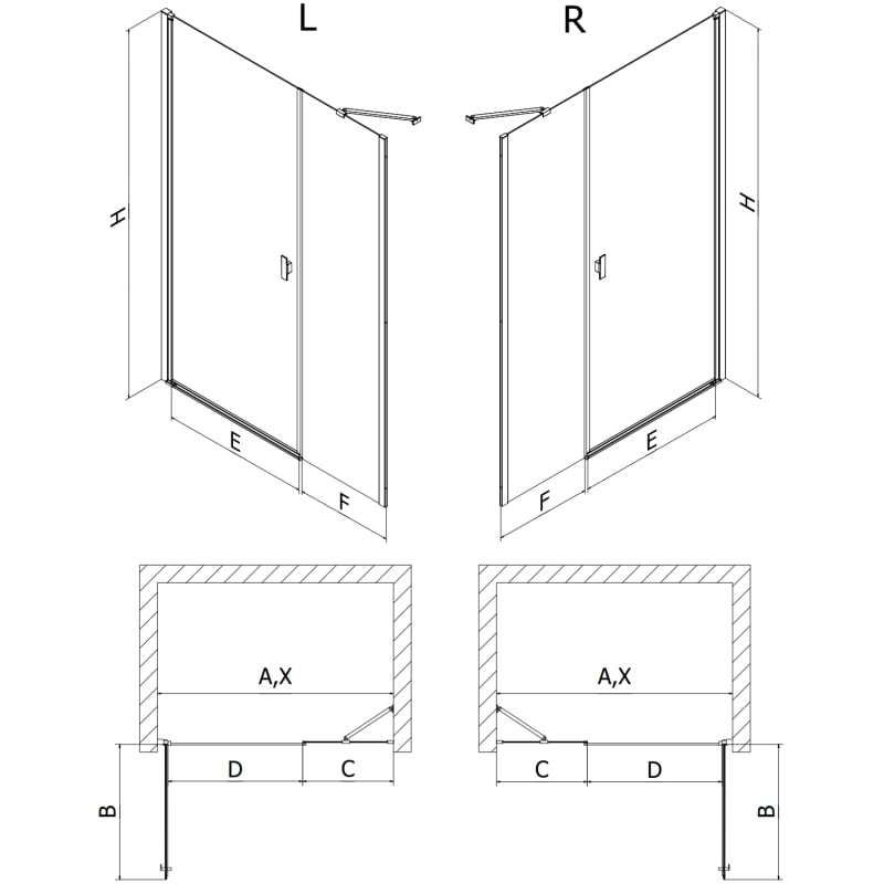 Mexen Mist-B 110 cm schwenkbare Duschabtrennung, transparent, gebürstetes Nickel - 8A2-110-001-97-00