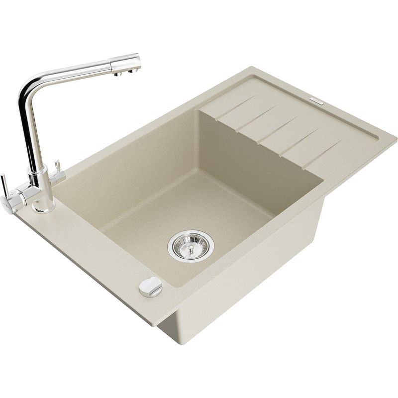 Mexen Elias Granitspüle 1-becken mit Abtropffläche und Küchenarmatur Duero, beige - 6511-69-671600-00