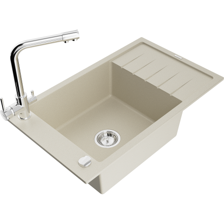 Mexen Elias Granitspüle 1-becken mit Abtropffläche und Küchenarmatur Duero, beige - 6511-69-671600-00