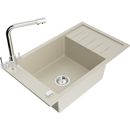 Mexen Elias Granitspüle 1-Kammer mit Abtropffläche und Küchenarmatur Duero, beige - 6511-69-671600-00