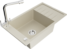 Mexen Elias Granitspüle 1-Kammer mit Abtropffläche und Küchenarmatur Duero, beige - 6511-69-671600-00