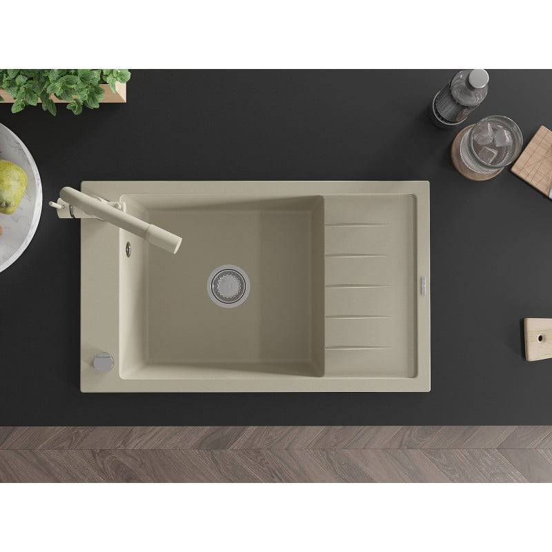 Mexen Elias Granitspüle 1-Becken mit Abtropffläche und Küchenarmatur Duero, beige - 6511-69-671600-69