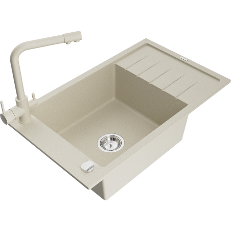 Mexen Elias Granitspüle 1-Becken mit Abtropffläche und Küchenarmatur Duero, beige - 6511-69-671600-69
