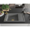 Mexen Elias Granitspüle 1-Becken mit Abtropffläche und Küchenarmatur Duero, grau - 6511-71-671600-50