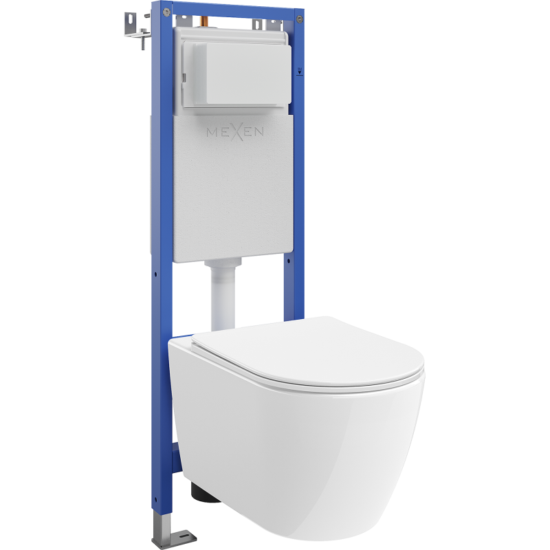 Mexen Rico Unterputz-WC-Set mit schmalem Eckrahmen Tex W mit WC-Schüssel 2.0 Tornado und softschließendem Sitz, weiß