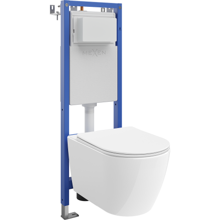 Mexen Rico Unterputz-WC-Set mit schmalem Eckrahmen Tex W mit WC-Schüssel 2.0 Tornado und softschließendem Sitz, weiß