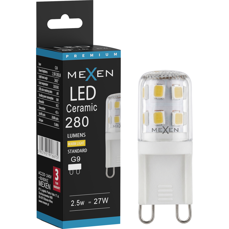Mexen Aura LED-Lampe G9, 2,5W, Warm - 3000K, 280 lm - L121-G9-0230-01