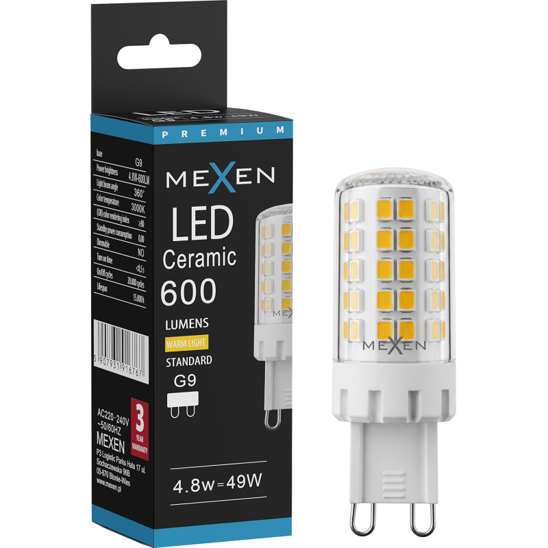 Mexen Aura LED-Glühbirne G9, 4,8W, Warm - 3000K, 600 lm - L121-G9-0530-01