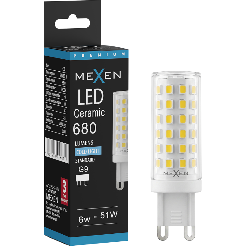 Mexen Aura LED-Glühbirne G9, 6W, Kalt - 6500K, 680 lm - L121-G9-0665-01
