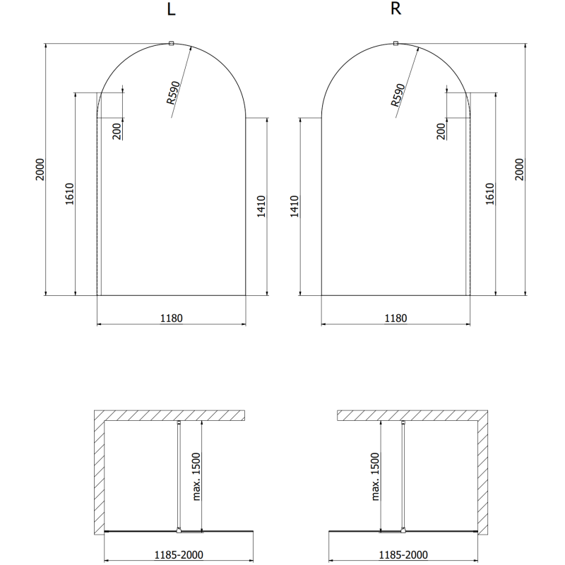 Mexen Kioto-Q Duschwand Walk-in 120 x 200 cm, transparent 8 mm, Chrom - 800-120-101-01-00-Q