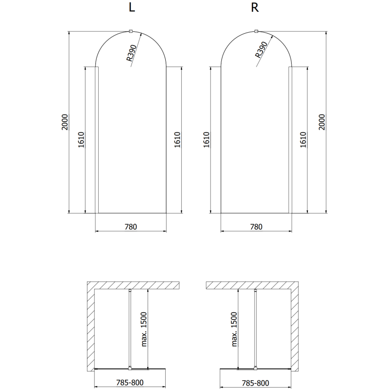 Mexen Kioto-Q Duschwand Walk-in 80 x 200 cm, transparent 8 mm, weiß - 800-080-101-20-00-Q