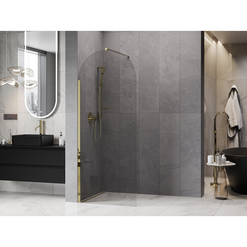 Mexen Kioto-Q Duschwand Walk-in 80 x 200 cm, transparent 8 mm, gold - 800-080-101-50-00-Q